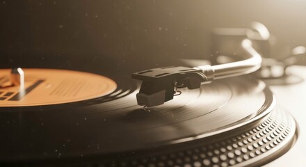Obraz premium A close up of a vinyl record player with a record spinning on a turntable arm