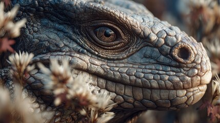 Fototapeta premium Detailed Close-Up of an Iguana's Scaly Skin and Intricate Eye Structure