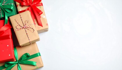 Wrapped Christmas gifts on white background