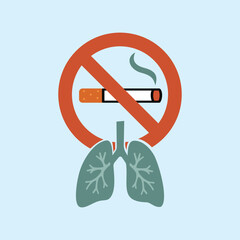 Illustration of a smoking ban with a red no smoking sign and a picture of lungs, a symbol of an invitation to live healthily and take care of your breathing.