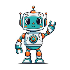 Fototapeta premium Friendly cartoon robot waving hello with a cute smile, perfect for children's books or educational materials
