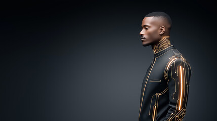Man profile with glowing orange circuits for futuristic design
