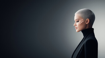 Profile with white dots on cheek for futuristic design