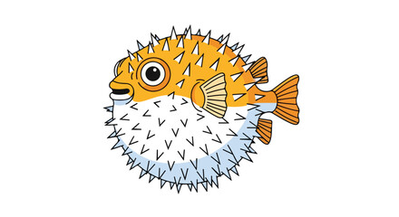 Stylized Pufferfish Illustration Featuring Spikes and Cartoonish Features Depicted on White Background
