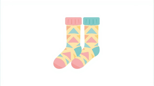 A stylish pair of colorful socks with a modern geometric triangle pattern, representing cozy comfort, warmth, and personal fashion expression