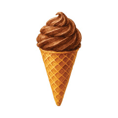 Watercolor Chocolate Ice Cream Cone Illustration on White Background