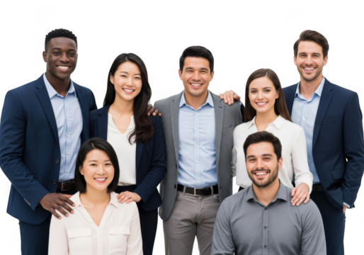 Diverse group smiling isolated on transparent background