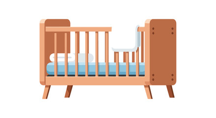 Stylized baby crib with soft bedding vector illustration showcases nursery furniture and childhood innocence representing new beginnings and
