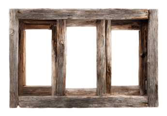 Rustic wooden crate with three empty windows