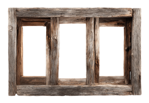 Rustic wooden crate with three empty windows