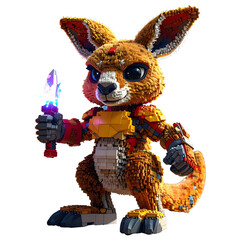 Pixelated kangaroo holding weapon