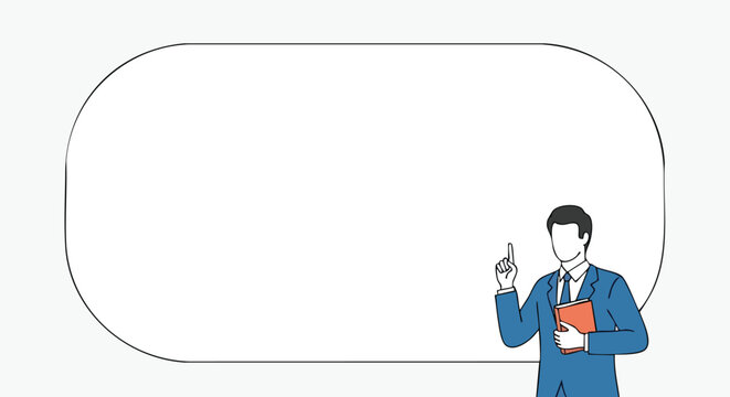 Dynamic business presentation template with confident speaker pointing and holding notes