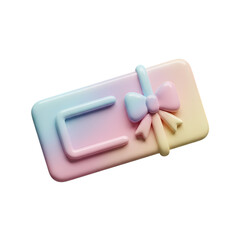 3D pastel gift voucher with bow and decorative stars, isolated on transparent background. Perfect for discount, coupon, promo, or reward concept