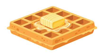 Isometric Waffle with Melting Butter: A Sweet Start to the Day Illustration depicting breakfast food for menu design and culinary promotions