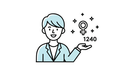 Empowerment presentation featuring a confident leader with a symbol of female strength and the number 1240