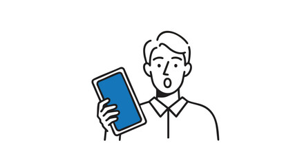 Surprised man holding tablet, reacting to shocking news or exciting discovery