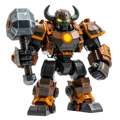 Powerful mechanical warrior figure