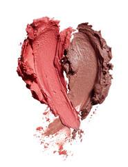 Swirled blush and lipstick swatches, heart shape