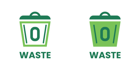 Zero and a trash bin symbol represent the zero waste concept. Green color icon illustration vector design.