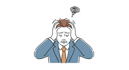 Stressed businessman clutches head in despair, overwhelmed by work pressure and deadlines