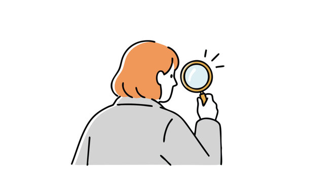 Curious person with magnifying glass exploring details, seeking answers with bright focus