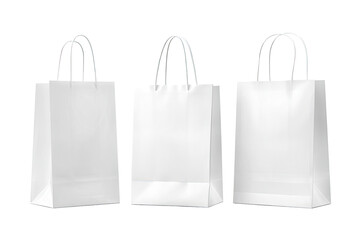 Three blank white paper shopping bags, side view