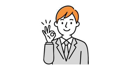 Confident businessman gives excellent approval with a smile and okay gesture in modern professional attire