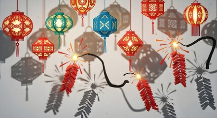 Paper Cutout Animation Style Stop-motion look of lanterns and firecrackers with shadow play.