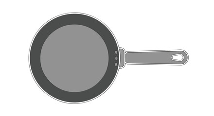 Isolated minimalistic vector illustration of a gray frying pan for kitchen use with a handle isolated on a white backdrop