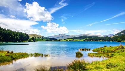 Fototapeta premium Scenic alpine lake under a vibrant sky