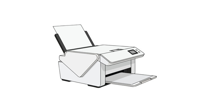 Digital reproduction device illustration for document scanning and printing in corporate environments, featuring automatic document feeder system