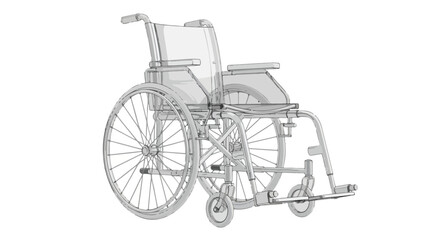 Fototapeta premium Architectural rendition featuring a wheelchair, rendered with light gray lines, embodying simplicity and accessibility in design depiction