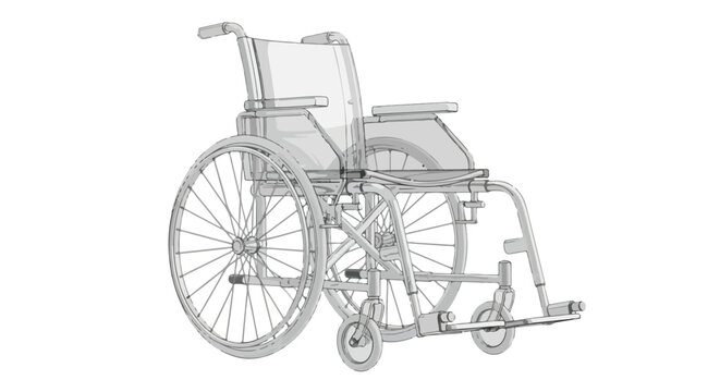 Architectural rendition featuring a wheelchair, rendered with light gray lines, embodying simplicity and accessibility in design depiction