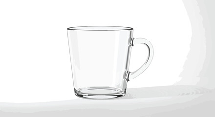 Minimalist illustration of an empty clear glass mug with handle for beverage presentation and product visualization on a clean white background