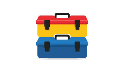 Stacked toolbox illustrations, showcasing toolboxes in vibrant red, yellow, and blue against a clean white background, designed for organization