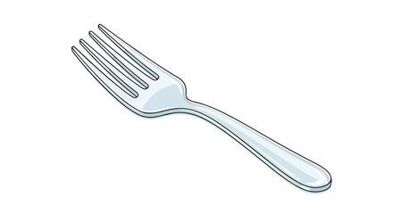 Sleek silver fork illustration on white backdrop, food utensil dining eating concept showcasing simple yet elegant design featuring bright and clean