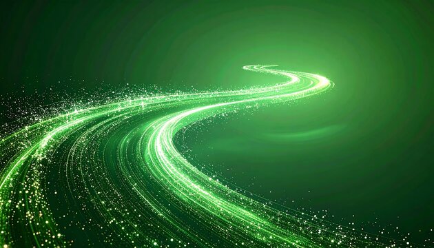 Abstract swirling green light trails