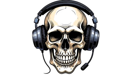 Skull wearing headphones.  A stylized skull graphic