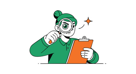 Focused professional meticulously examining documents with a magnifying glass for detailed analysis