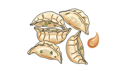 Delicious Dumplings and Dipping Sauce: An Artistic Illustration of Asian Cuisine and Gastronomic Delights