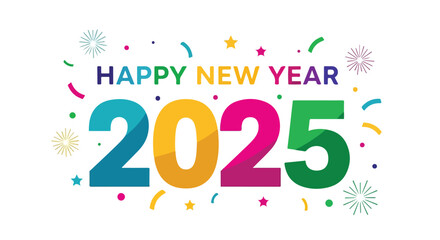 Fototapeta premium Vibrant 2025 New Year Celebration with Colorful Confetti and Festive Decorations with Wishes of Happiness