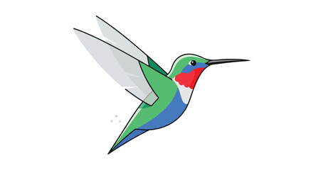 Fototapeta premium Stylized hummingbird illustration showcasing vivid plumage with dynamic wing position emphasizing motion and unique form for diverse graphic
