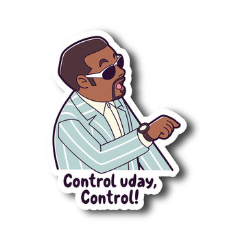 Funny cartoon man pointing sticker with motivational quote