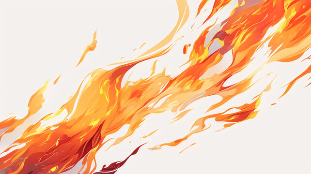 燃え盛る炎を鮮やかに描いた抽象的なイラスト素材、白い背景に際立つ赤と橙の炎の輝きがダイナミックで高品質、広告デザインやポスター制作、Webグラフィックなど幅広いシーンで活用できる作品