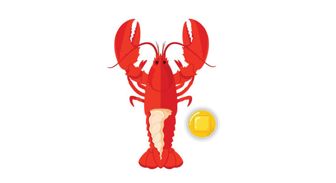 Stylized Red Lobster Illustration with Melting Butter on a Clean White Backdrop Offering Culinary Symbolism for Seafood Recipes