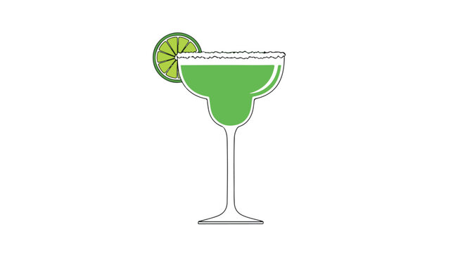Stylized margarita illustration with lime garnish for beverage design, vector drink for bar menus and summer cocktail promotions isolated on white
