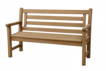 Classic wooden bench isolated on transparent background, perfect for architectural visualizations or design projects