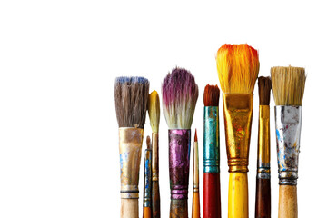 Fototapeta premium Close-up of various paintbrushes, assorted colors, and textures, against a black background