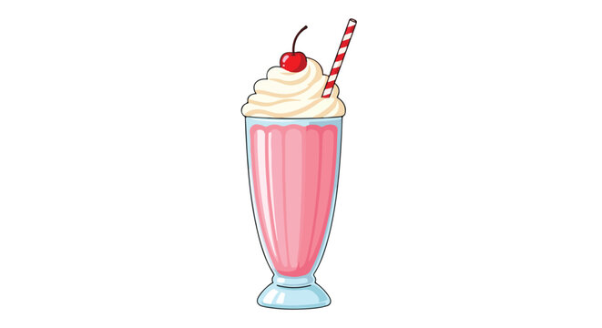 Charming milkshake illustration featuring a creamy swirl, a delightful cherry, and a retro-style straw delivering a touch of classic sweetness