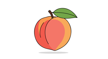 Delicate peach illustration against a white background showcasing vibrant hues and soft shadows with a charming green leaf detail